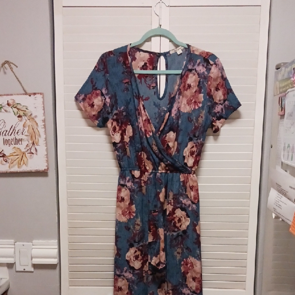 Floral Wrap Dress - Blue and Pink